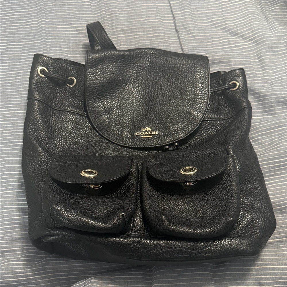 Coach Black Pebbled Leather Backpack